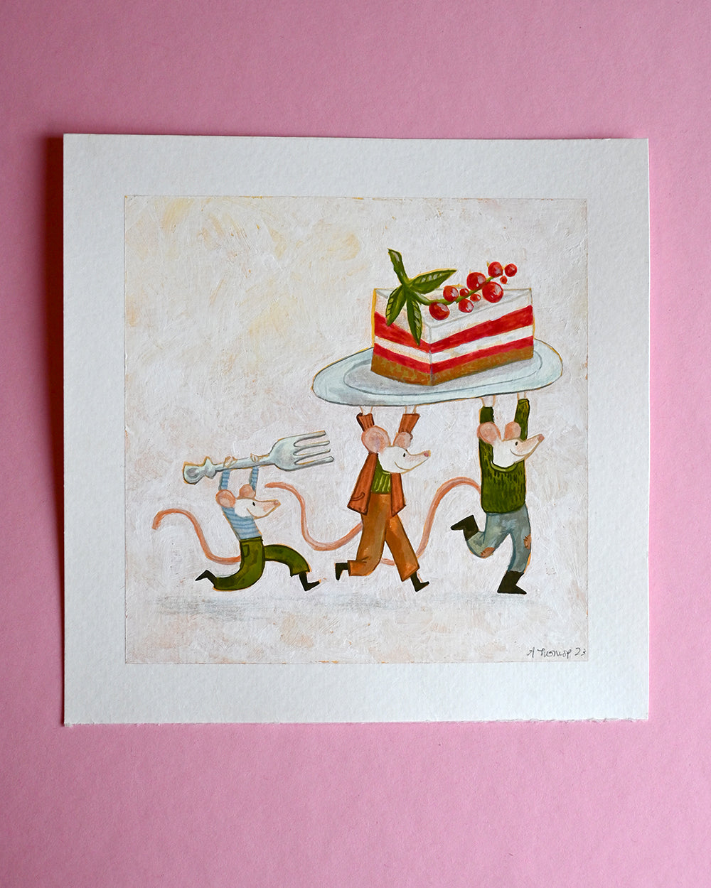 Cake Party Original Gouache Painting
