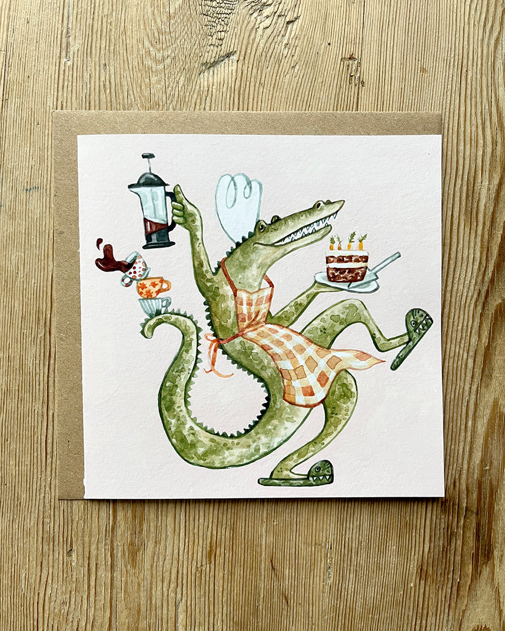 Coffee & Cake Crocodile Greeting Card