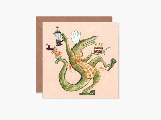 Coffee & Cake Crocodile Greeting Card