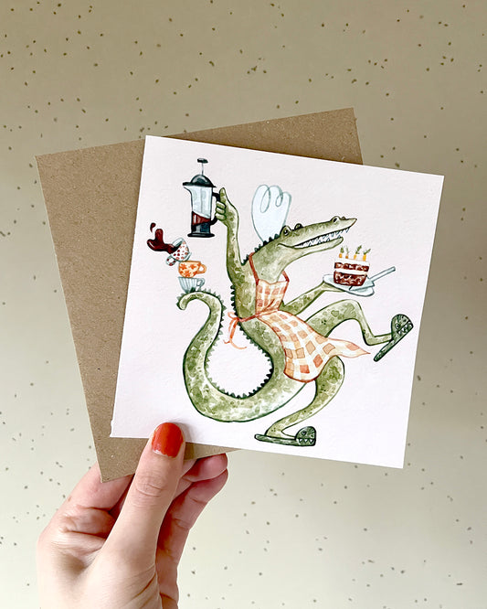 Coffee & Cake Crocodile Greeting Card